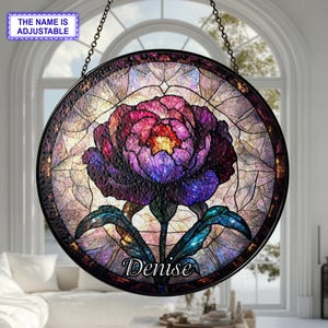 Carnation Stained Glass Suncatcher, Stained Glass Window Hanging,  January birth flower, Flower Garden Gift, Stained Glass