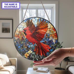 Red Cardinal Stained Glass Suncatcher, Cardinal Stained Glass Window Hanging, Bird Lover Gift, Bird Memorial Gift