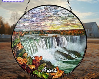 ナイアガラの滝ステンドグラスサンキャッチャー（カスタムネーム入り