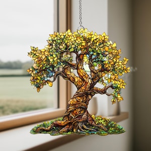 Olive Tree Window Hanging Acrylic Ornament, Plant Lover Gift, 2D Flat Decor, Nature Art, Home Window Decoration