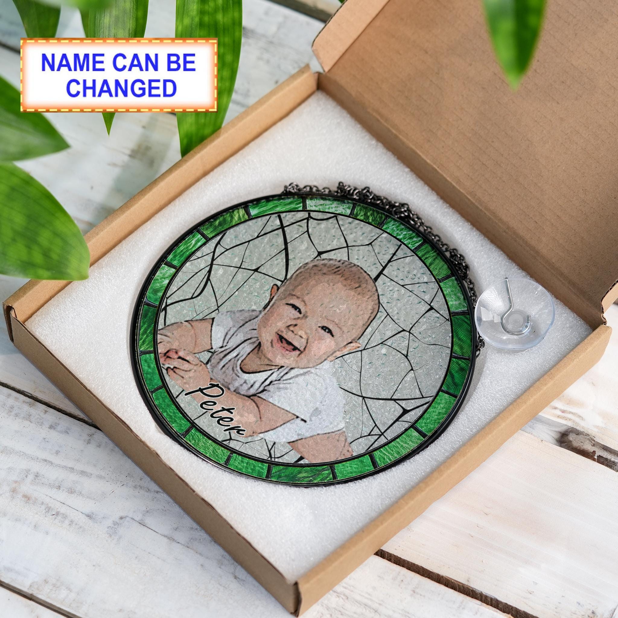 Custom Photo Family Stained Glass Window Hanging