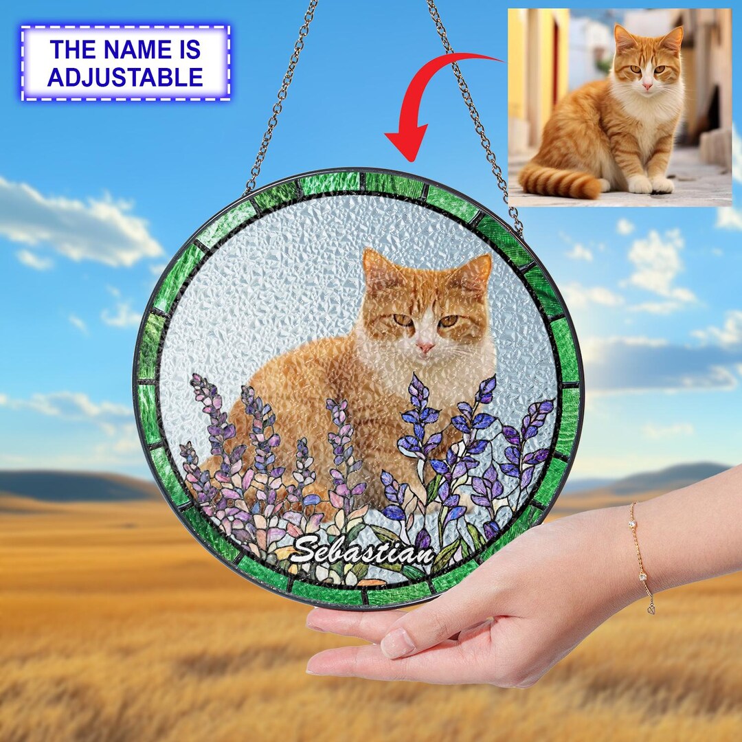 Custom Cat Portrait Stained Glass Suncatcher – Personalized Pet ...