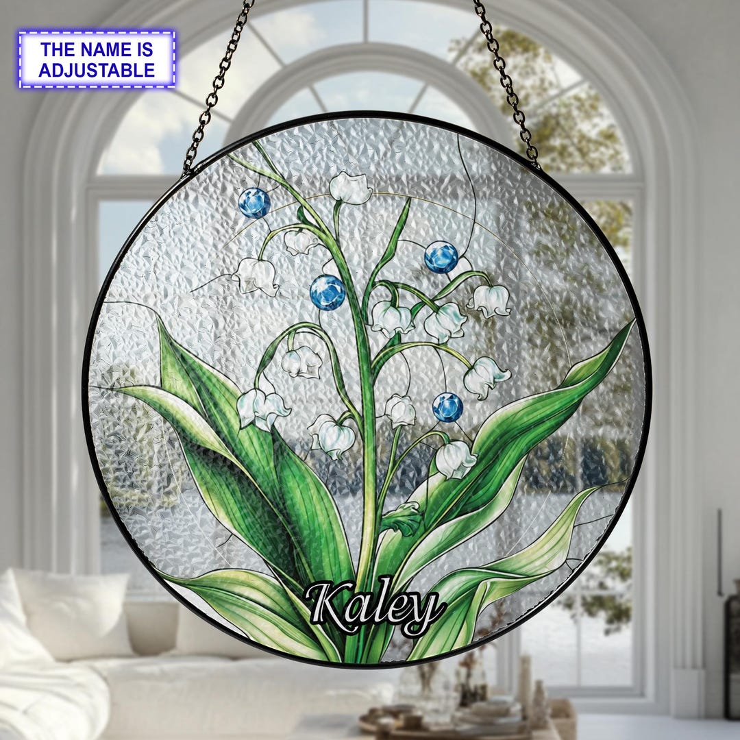 thumbnail image 2 of Lily Of The Valley Stained Glass Suncatcher Wildflowers Window Panel 2 of 10