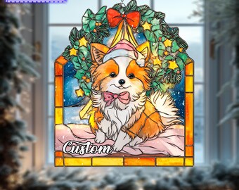 パーソナライズされたクリスマスポメラニアン窓吊りアクリル パーソナライズされたクリスマスポメラニアン窓吊りアクリル