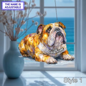 Suspension de fenêtre pour chien bouledogue anglais, attrape-soleil style vitrail, ornement bouledogue en acrylique, cadeau mignon pour amoureux des animaux de compagnie, décoration d&#39;intérieur personnalisée pour chien