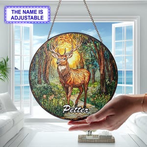 Forest Deer Suncatcher Stained Glass Suncatcher, Forest Creatures Window Decor, Nature Animal Window Hanging, Forest Animal Lover