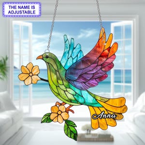 Rainbow Dove Window Hanging Acrylic Ornament, Peace Lover Gift, 2D Flat Decor, Bird Art, Home Window Decoration