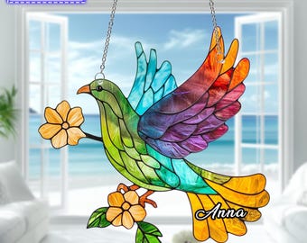 Rainbow Dove Window Hanging Acrylic Ornament, Peace Lover Gift, 2D Flat Decor, Bird Art, Home Window Decoration