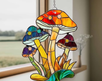 Mushroom Acrylic Suncatcher, Acrylic Window Hanging, Fly mushroom Wall Window Hanging Art Decor, Flat 2D Suncatcher