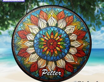 Mandala målat glas solfångare, boho fönsterhängande, helig geometri dekor, andlig konst, meditationsgåva, yogarumsprydnad