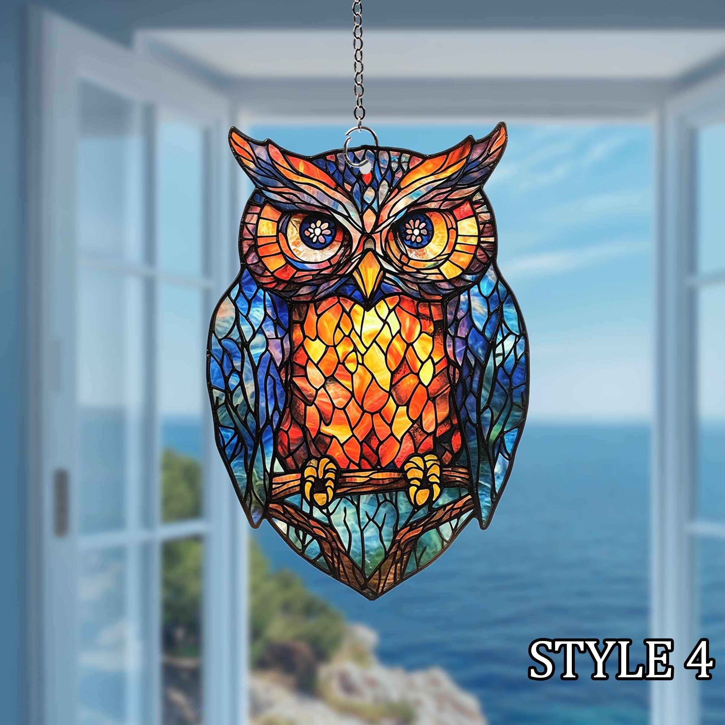 フクロウのアクリル製サンキャッチャー、自然にインスパイアされたメン