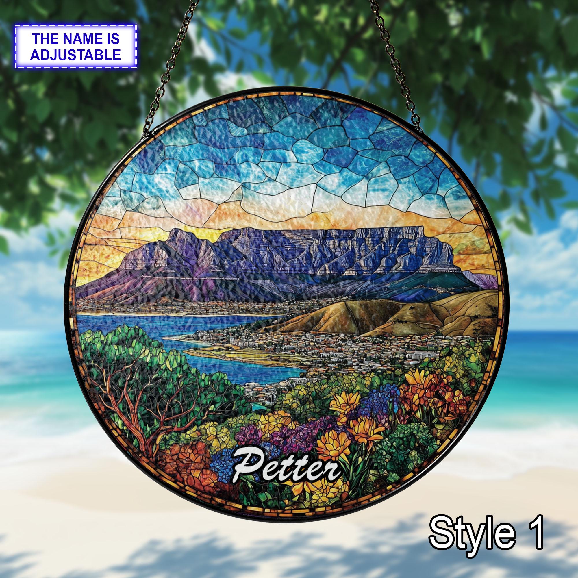 Custom Name Table Mountain Stained Glass Suncatcher – Handmade