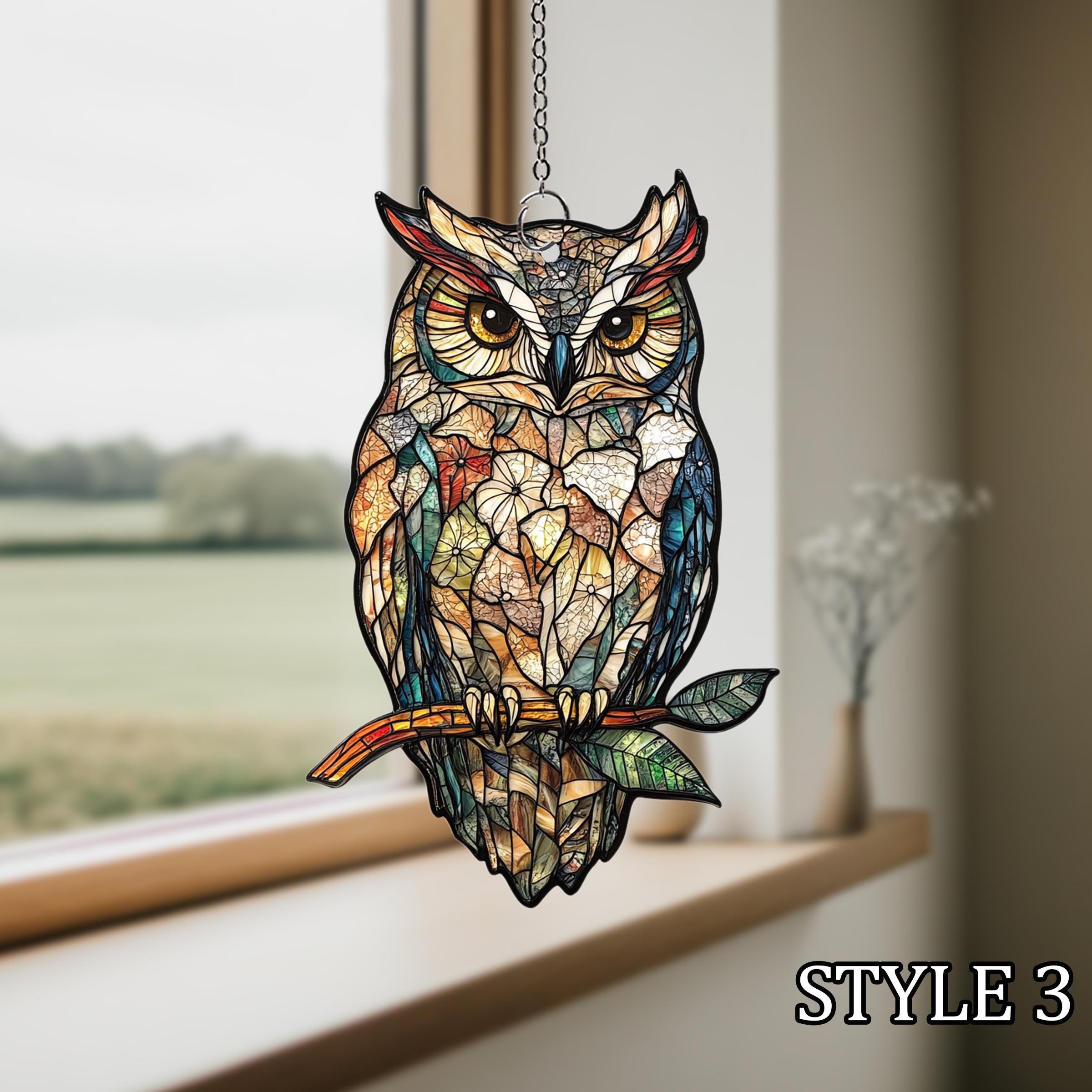 フクロウのアクリル製サンキャッチャー、自然にインスパイアされたメン