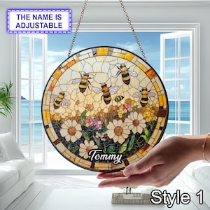 Bee Stained Glass Suncatcher, Honeybee Window Hanging, Handmade Glass Bee Decor, Sun Catcher for Window, Bee Lover Gift, Garden Decor