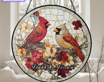 Red Cardinal Stained Glass Suncatcher, Cardinal Stained Glass Window Hanging, Bird Lover Gift, Bird Memorial Gift, Couple Gifts