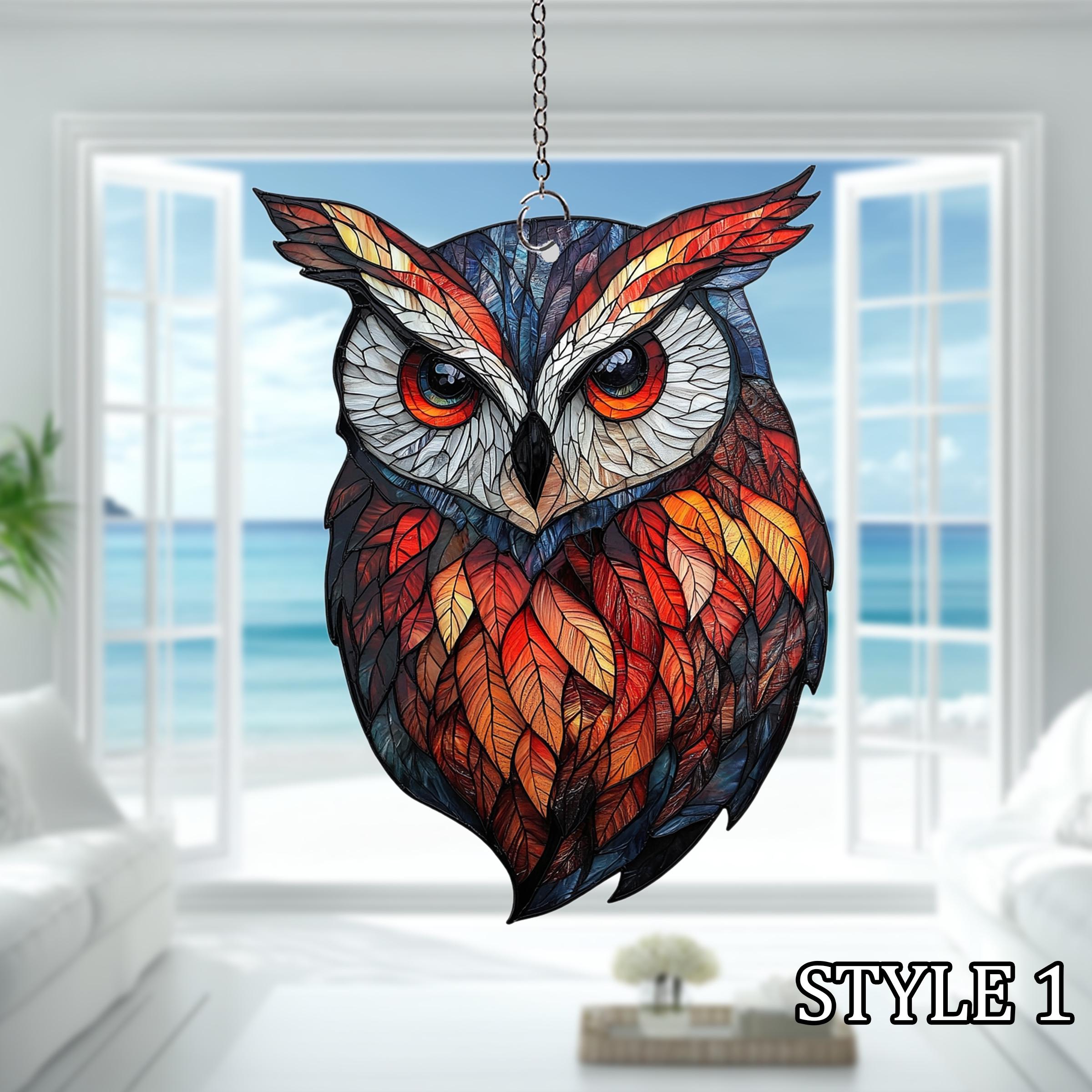 フクロウのアクリル製サンキャッチャー、自然にインスパイアされたメン