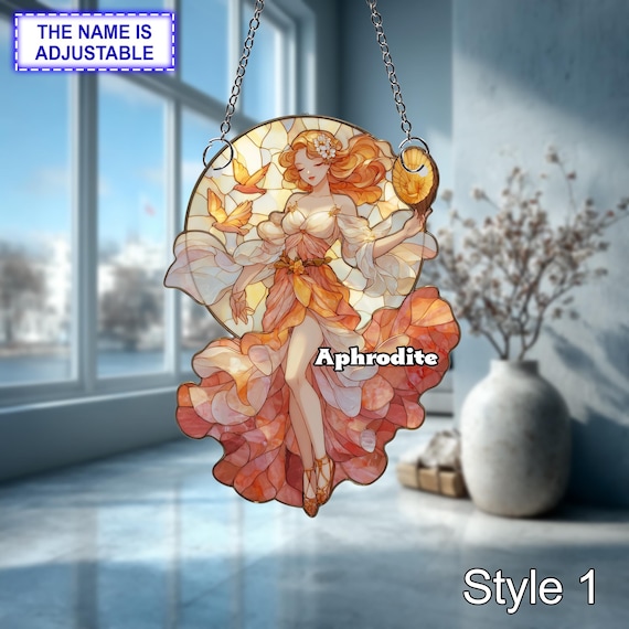 Personalized Aphrodite Acrylic Window Hanging, Greek Goddess of