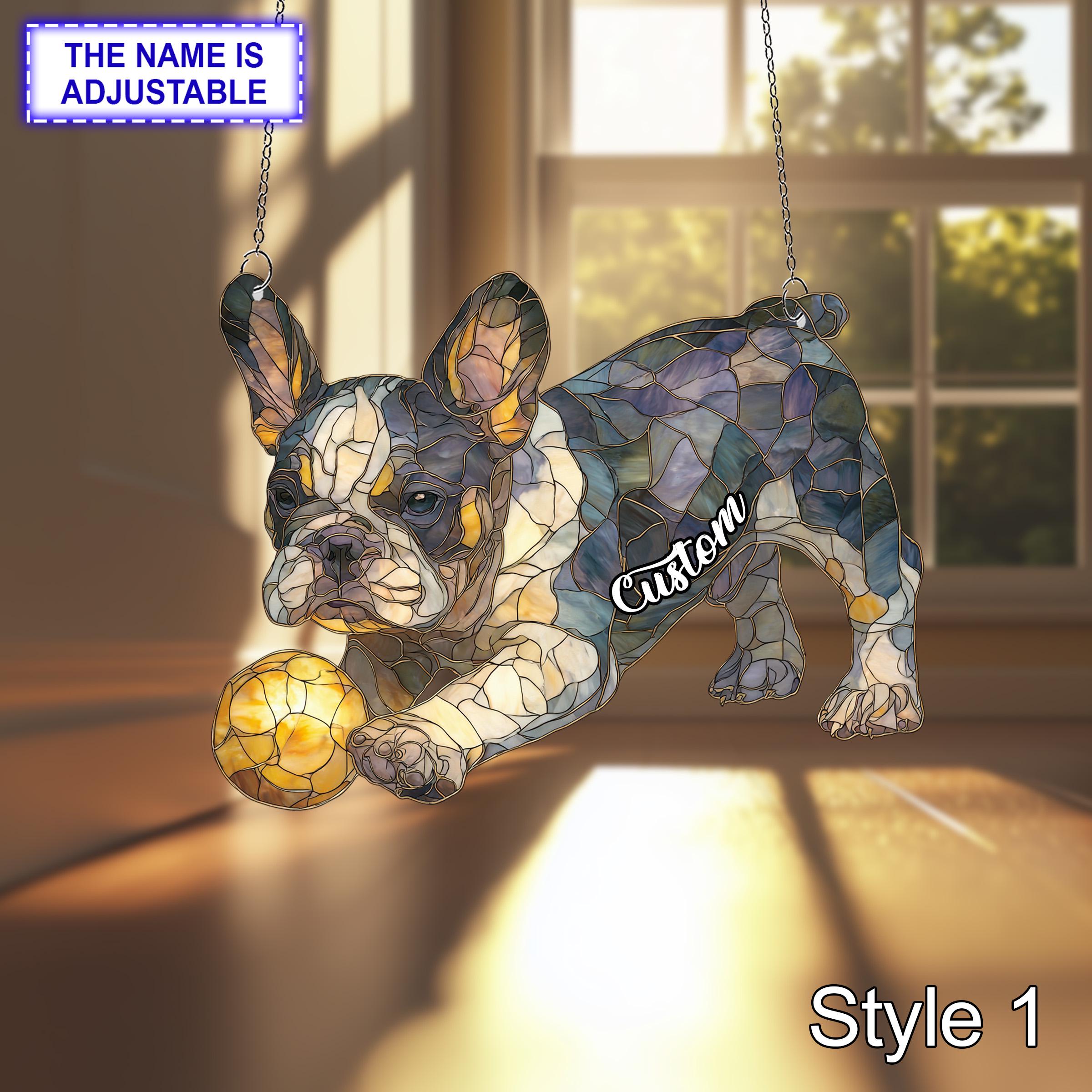 アスティエ　オーナメント　犬 ボストンテリアとボールのアクリル窓飾り、アクリル、アクリル犬