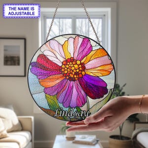 Cosmos Flower Stained Glass Suncatcher, Stained Glass Window Hanging, Flower Wall Window Hanging Art Decor, October birth flower