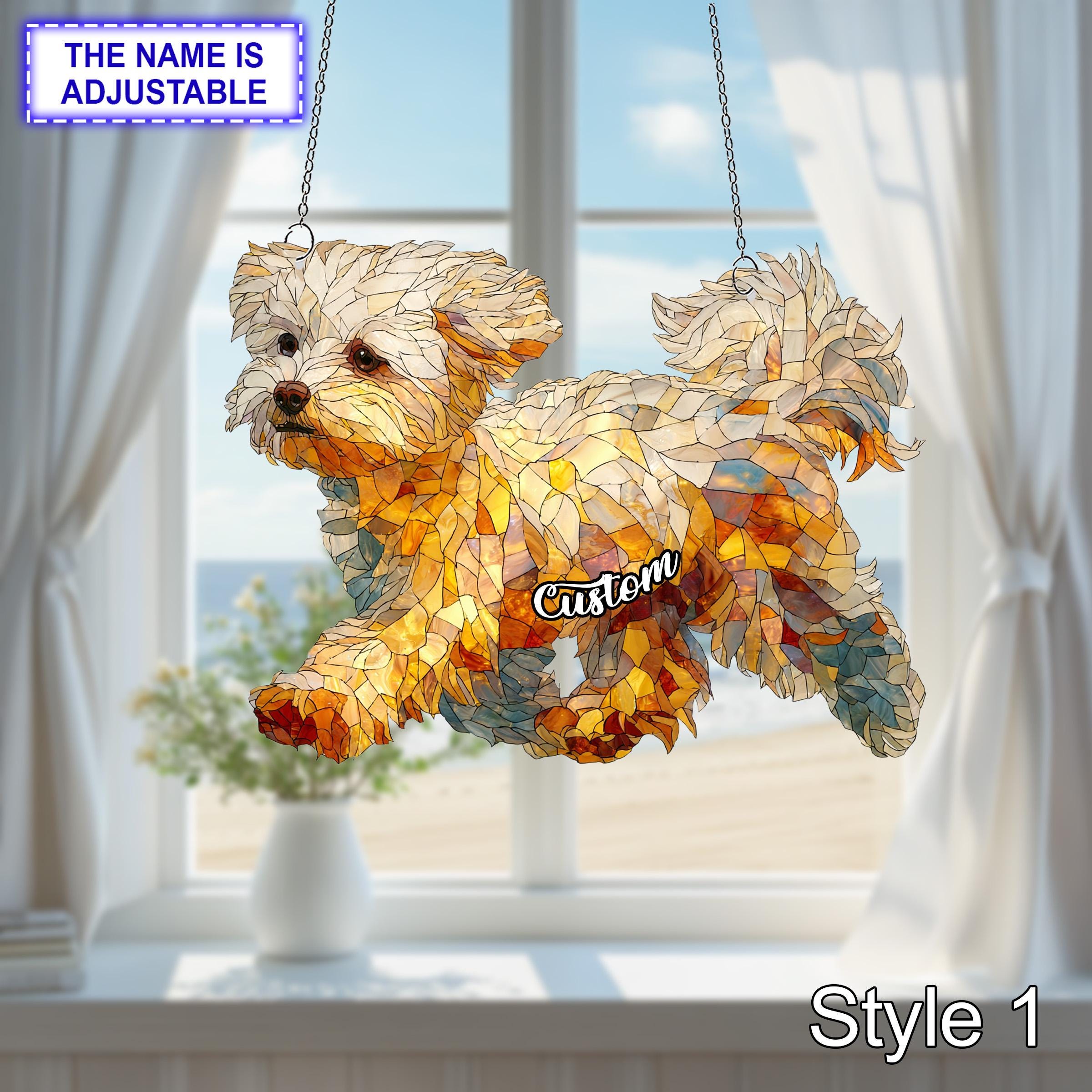 マルチーズ犬のアクリル製窓飾り、アクリル製サンキャッチャー