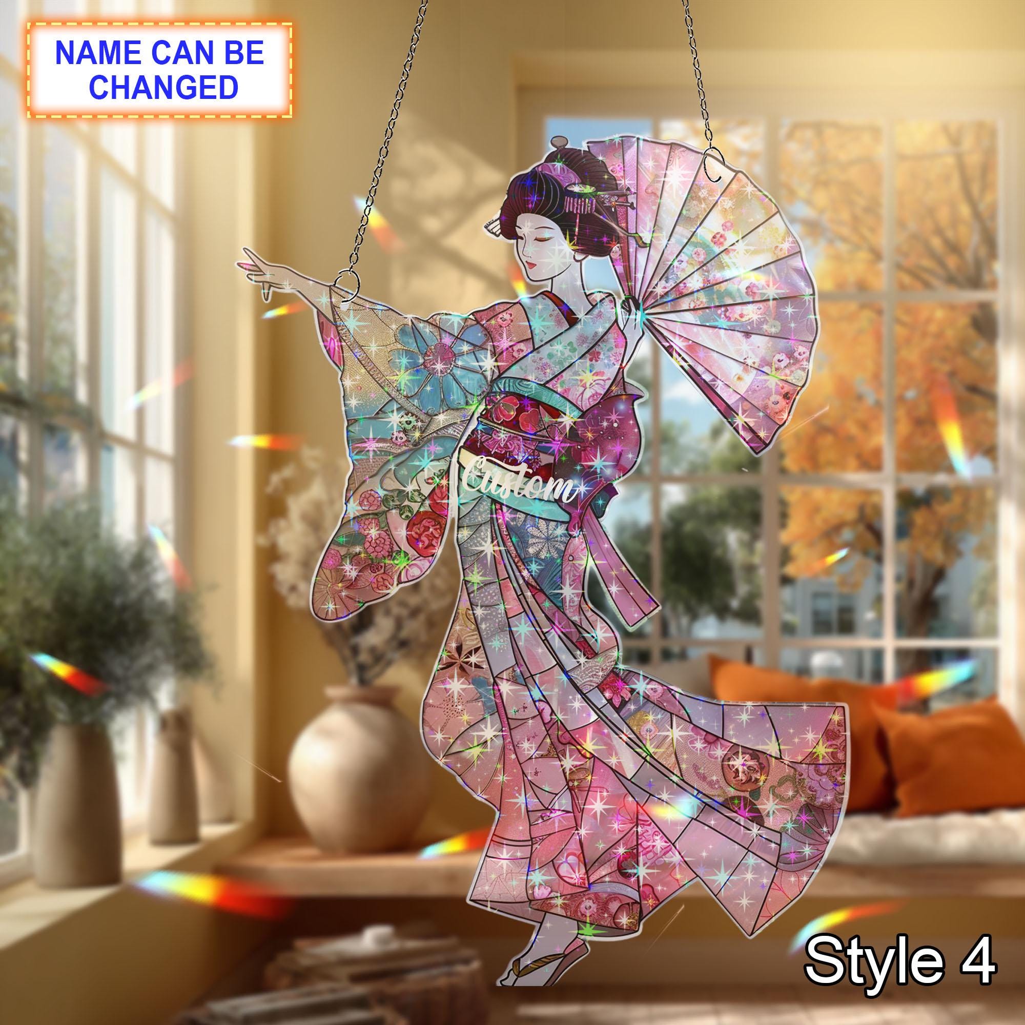 Personalized Holo Japanese Geisha Acrylic Ornament, Custom Window