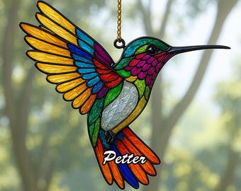 Hummingbird Window Hanging Acrylic Ornament, Bird Lover Gift, 2D Flat Decor, Nature Art, Home Window Decoration