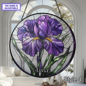 Violet Flower Stained Glass Suncatcher, Stained Glass Window Hanging, February birth flower, Flower Garden Gift, Stained Glass image 5