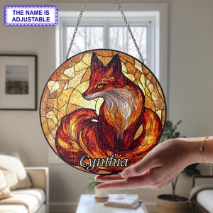 Fox glas-in-lood raam opknoping Fox Home Decor Fox cadeau decoratie muur kunst decoratie Fox minnaar cadeau moeder cadeau Fox teken kunst