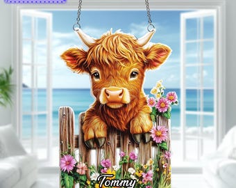 Highland Cow Window Hanging Acrylic Ornament, Farmhouse Gift, 2D Flat Decor, Animal Art, Home Window Decoration