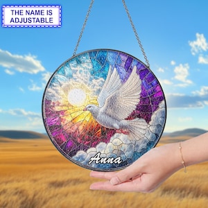 White Dove Stained glass Suncatcher, Iridescent Stained Glass Dove Bird Wall Hanging, Spiritual Home Accent, Symbol of Peace, Mom gift