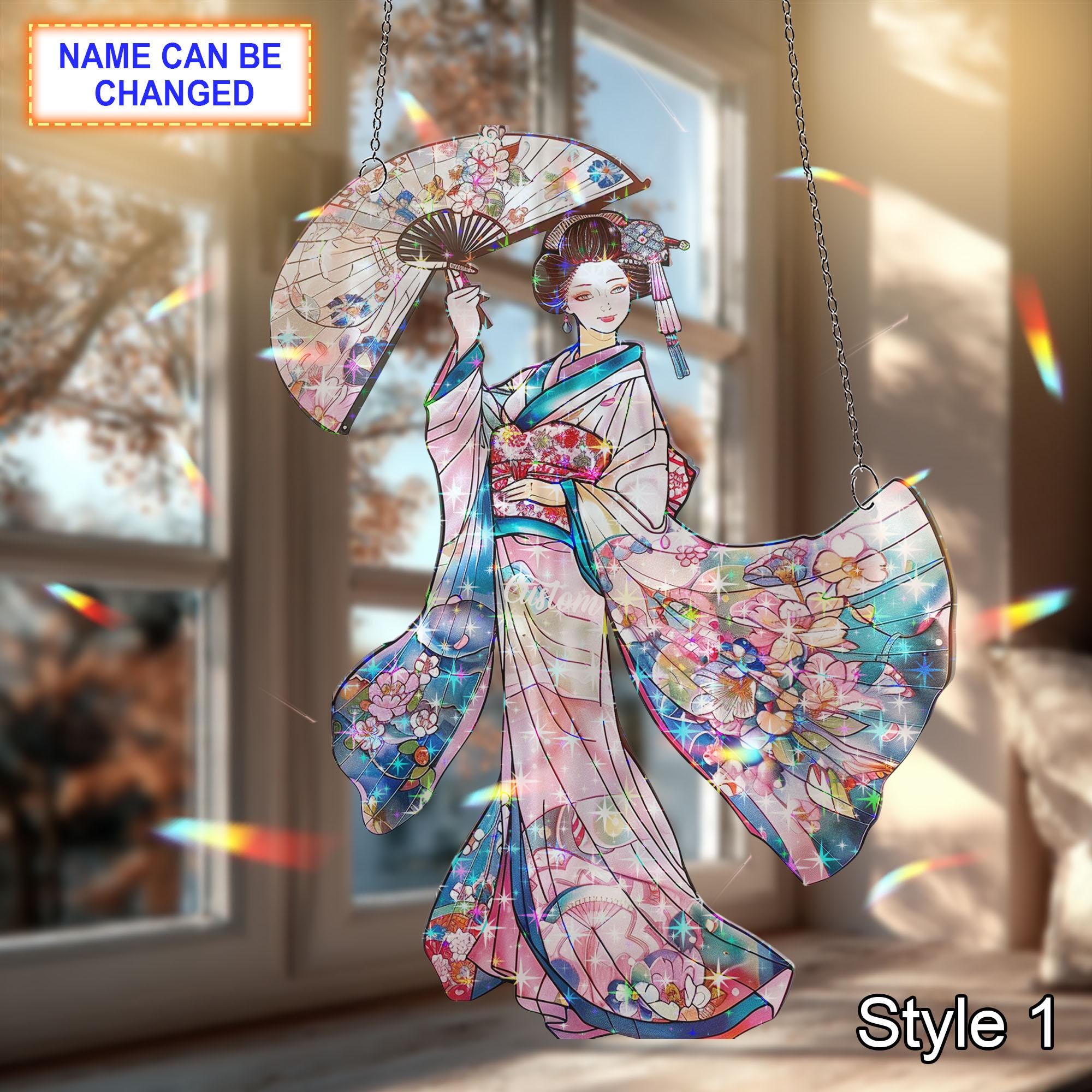 Personalized Holo Japanese Geisha Acrylic Ornament, Custom Window