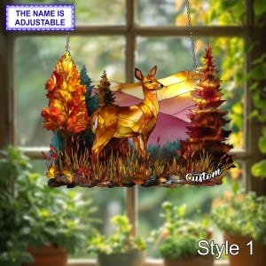 Deer Alone in Forest Window Hanging, Stained Glass Style Suncatcher, Acrylic Deer Ornament, Woodland Wildlife Decor, Custom Nature Gift