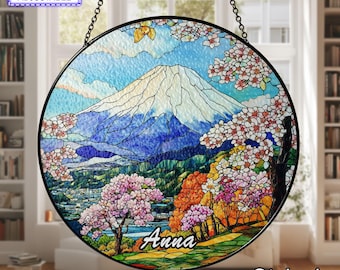 富士山 - 本州、日本：ステンドグラス風の窓飾り - Etsy 日本