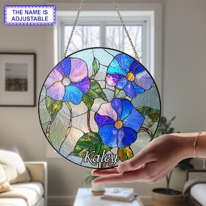 Morning Glory Flower Stained Glass Suncatcher, Stained Glass Window Hanging, Flower Wall Window Hanging Art Decor, September birth flower