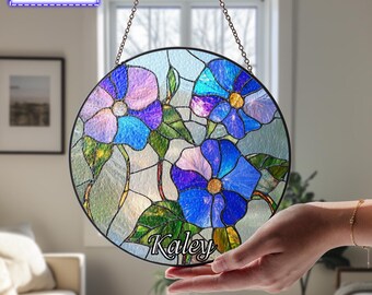 Morning Glory Flower Stained Glass Suncatcher, Stained Glass Window Hanging, Flower Wall Window Hanging Art Decor, September birth flower