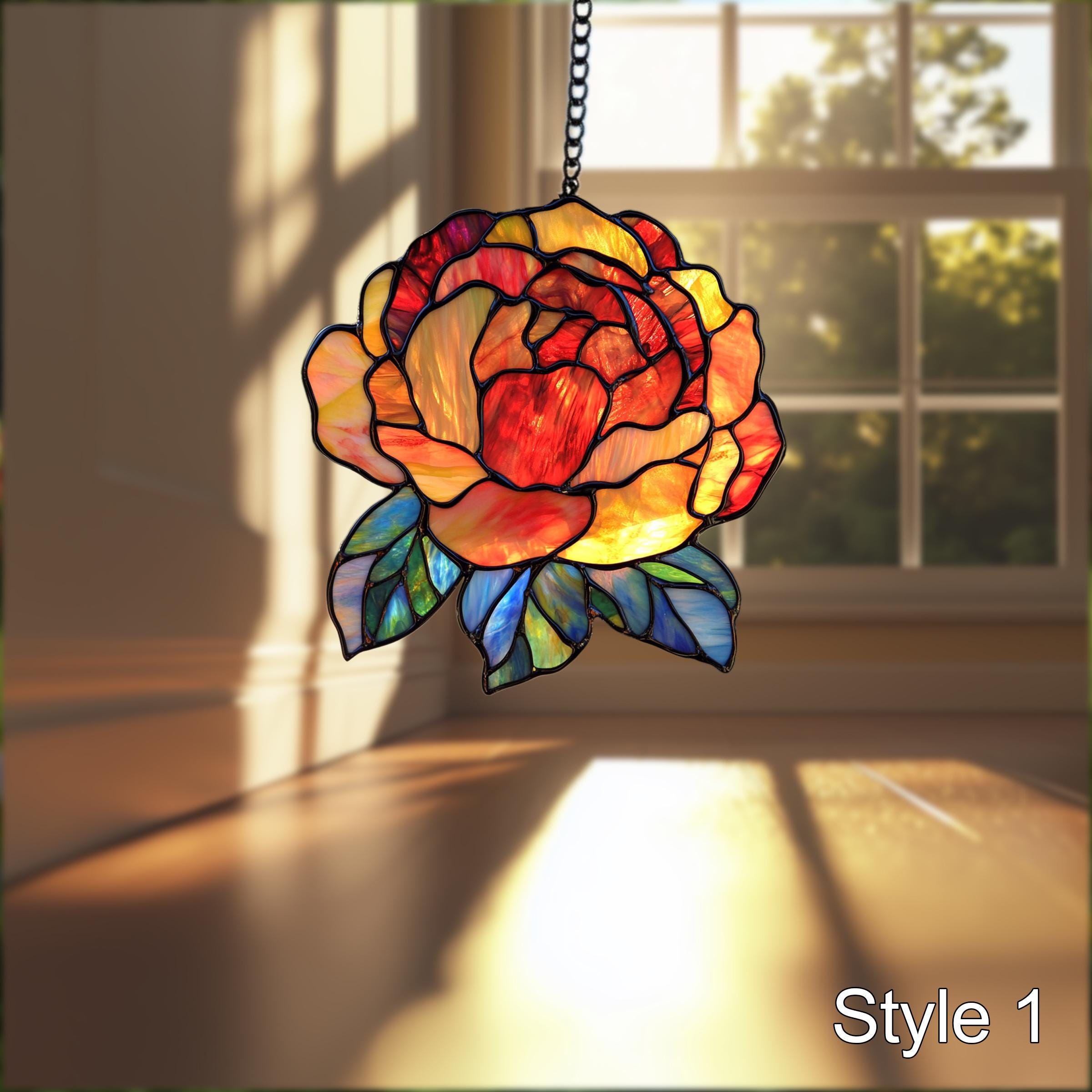 牡丹の窓用吊り下げアクリルオーナメント、花好きへのギフト、2D