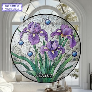 Violet Flower Stained Glass Suncatcher, Stained Glass Window Hanging,  February birth flower, Flower Garden Gift, Stained Glass