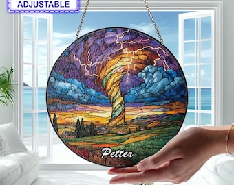 Tornado Stained Glass Suncatcher, Handmade Window Hanging Decor, Storm Stained Glass Art, Weather Suncatcher, Custom Nature Suncatcher