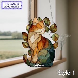 Glückskatze Buntglas Fensterbehang - Handgemachter Sonnenfänger, Geschenk für Katzenliebhaber, Einzigartiges Kitty Dekor, Bunte Glaskunst für Haustierbesitzer
