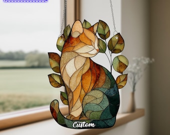 Calico Cat Acrylic Window Hanging – Handmade Suncatcher, Cat Lover Gift, Unique Kitty Decor, Colorful Glass Art for Pet Owners