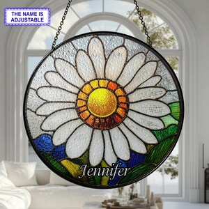 Gänseblümchen Blume Buntglas Suncatcher, Buntglas Fensterbehang, April Geburtsblume, Blumengarten Geschenk, Glasmalerei
