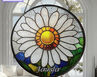 Daisy Flower Stained Glass Suncatcher, Stained Glass Window Hanging, April birth flower, Flower Garden Gift, Stained Glass