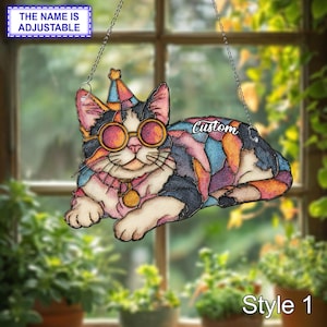 Tuxedo Cat Stained Glass Window Hanging – Handmade Black and White Sun Catcher, Cat Lover Gift, Cute Kitty Decor, Glass Art for Home