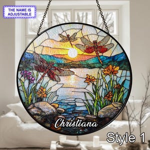 Custom Name Dragonfly Stained Glass Suncatcher, Dragonfly Window Hanging Handmade Glass Dragonfly, Dragonfly Sun Catcher, Nature Lovers Gift