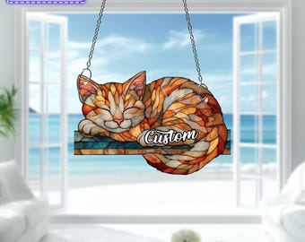 Orange Cat Acrylic Window Hanging – Handmade Suncatcher, Cat Lover Gift, Ginger Kitty Decor, Glass Art for Feline Home