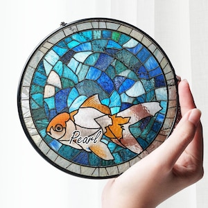 Personalisierte Fisch Porträt Bild Fenster hängen Suncatcher, Fisch Glasmalerei Suncatcher, Weihnachtsverzierung