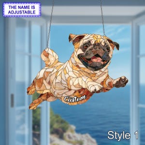 Pug Dog Acrylic Window Hanging, Stained Glass Style Suncatcher, Acrylic Pug Ornament, Cute Pet Lover Gift, Custom Small Dog Home Decor