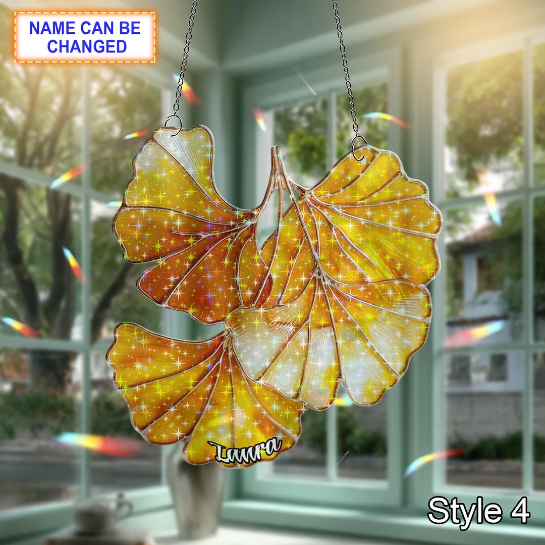Ginkgo Leaf Broken Glass Hologram Ornament – Iridescent Acrylic