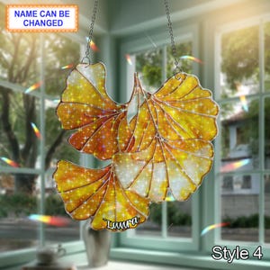 Ginkgo Leaf Broken Glass Hologram Ornament – Iridescent Acrylic Sun Catcher, Botanical Window Charm, Unique Nature Inspired Gift