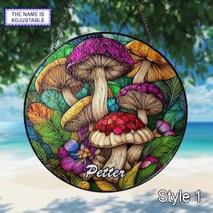 Magic Mushrooms Stained Glass Suncatcher, Psychedelic Window Hanging, Trippy Decor, Boho Nature Art, Mushroom Lover Gift